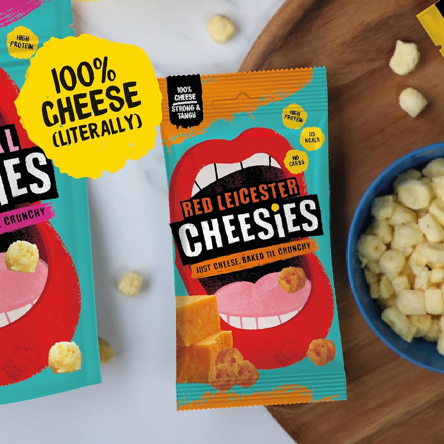 Cheesies Crunchy Snacking Cheese | Red Leicester 12 x 20g Bags