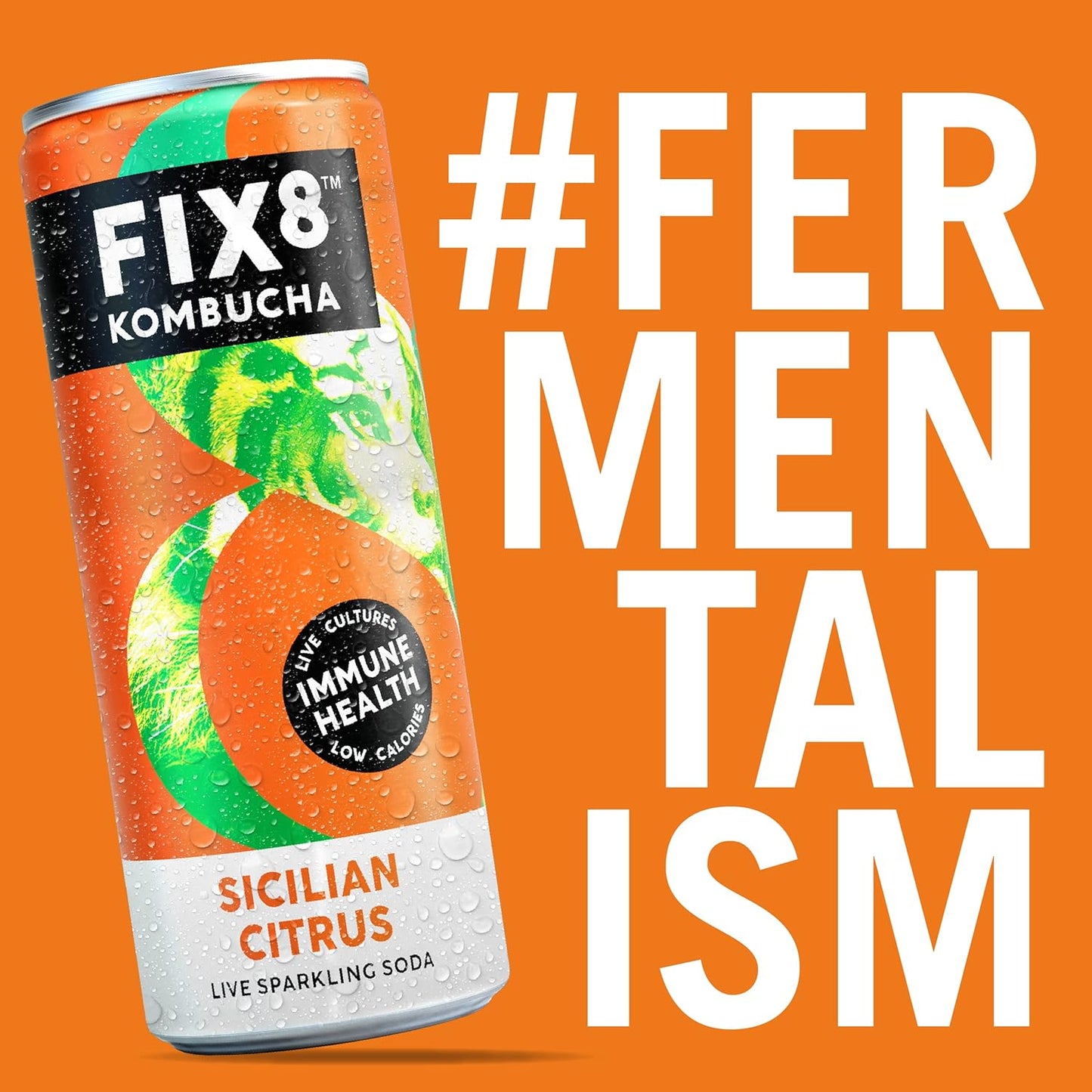Fix8 Sicilian Citrus Kombucha Drink - 12 x 250ml cans