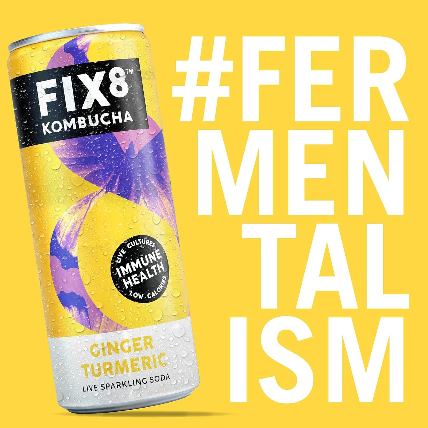 Fix8 Ginger & Turmeric Kombucha Drink - 12 x 250ml cans