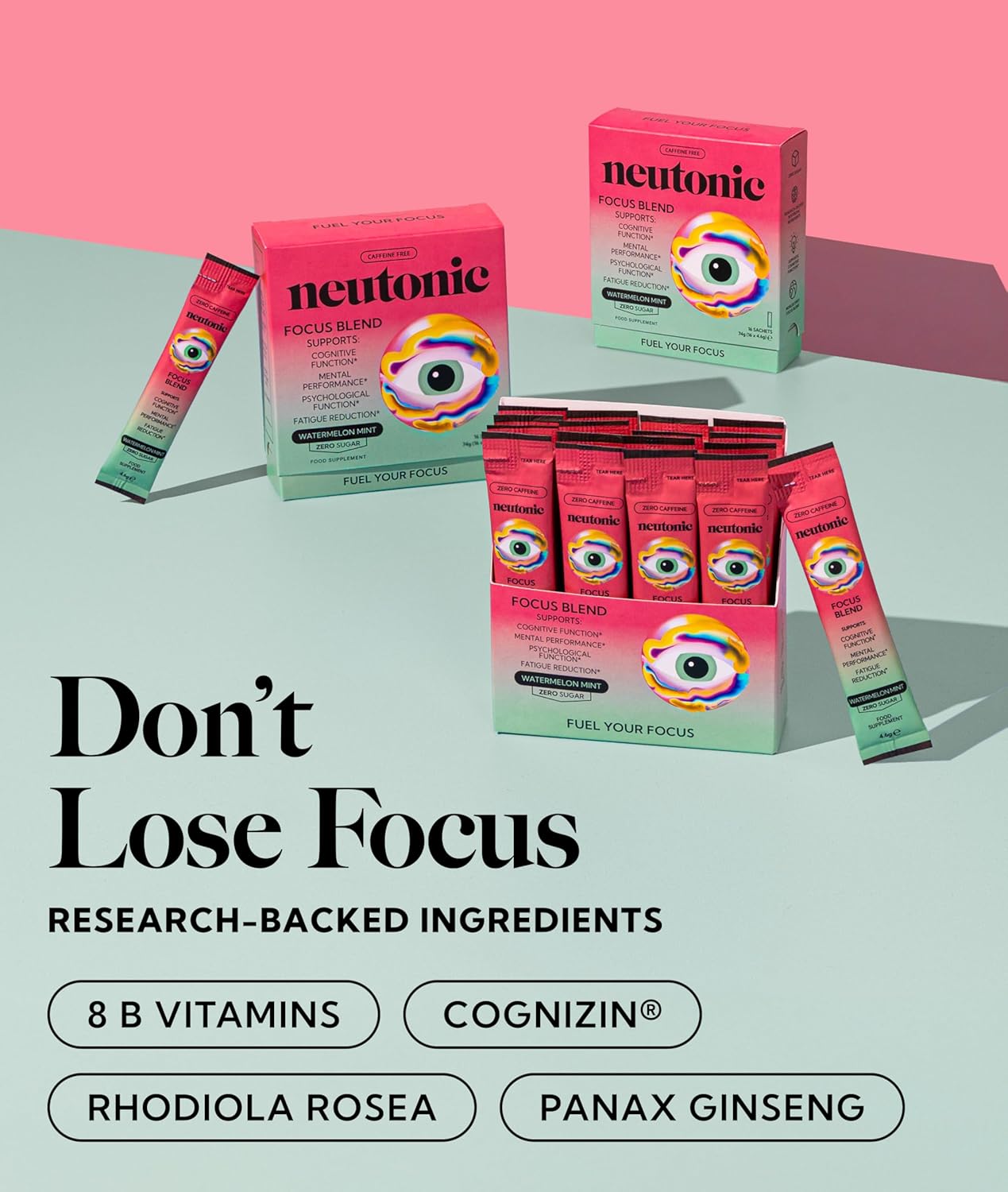 Neutonic Nootropic Focus Blend Powder | Watermelon Mint 16 Sticks