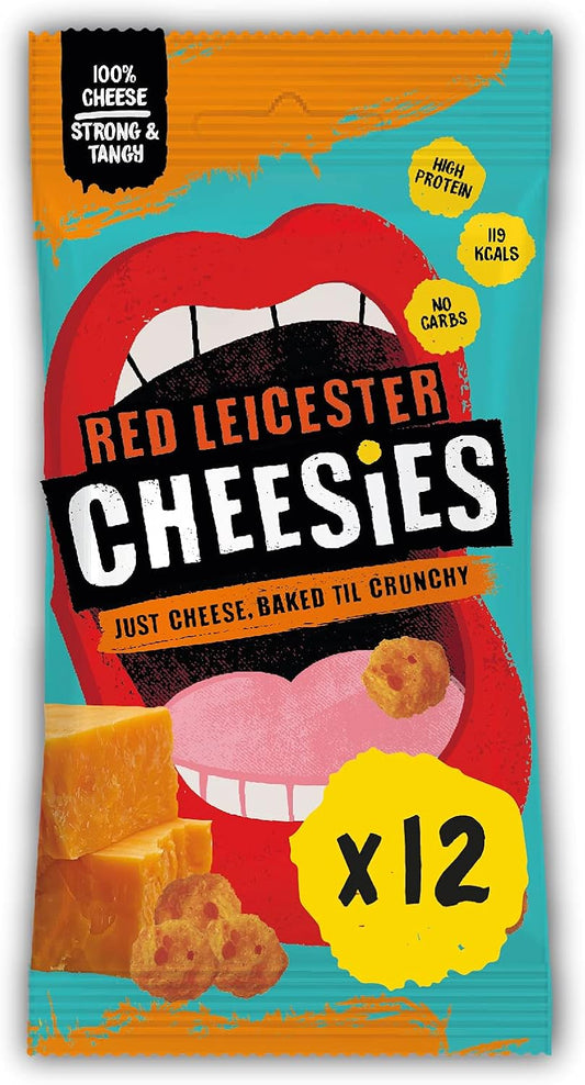 Cheesies Crunchy Snacking Cheese | Red Leicester 12 x 20g Bags
