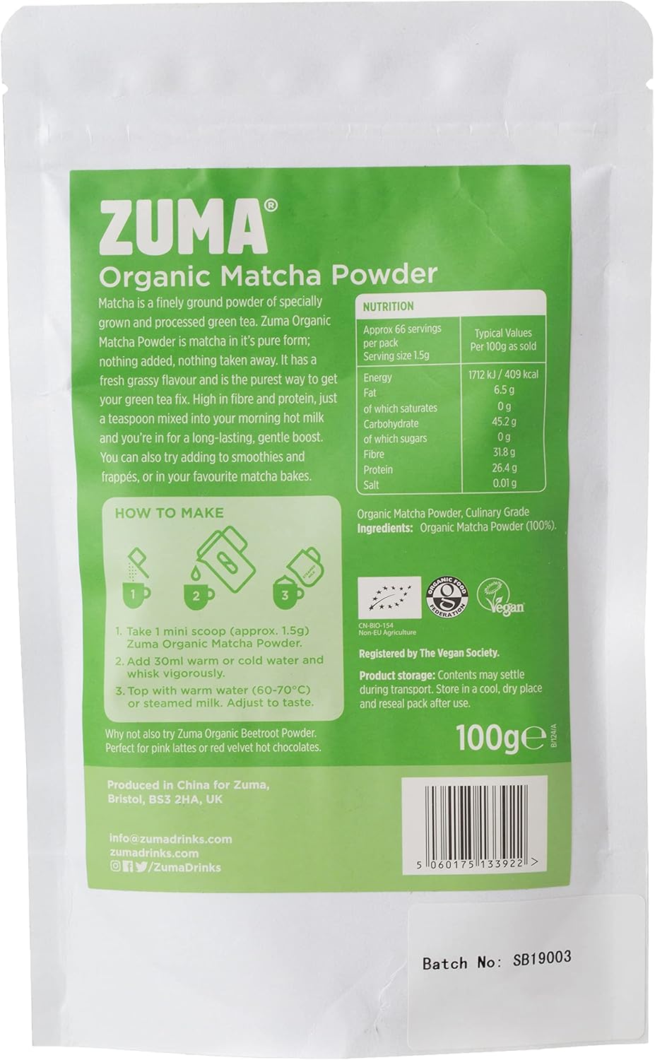 Zuma Organic Matcha Tea (100g Pouch)
