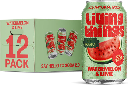 Living Things Prebiotic Soda - Watermelon & Lime -12 x 330ml Cans