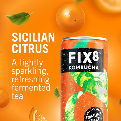 Fix8 Sicilian Citrus Kombucha Drink  - 12 x 250ml cans