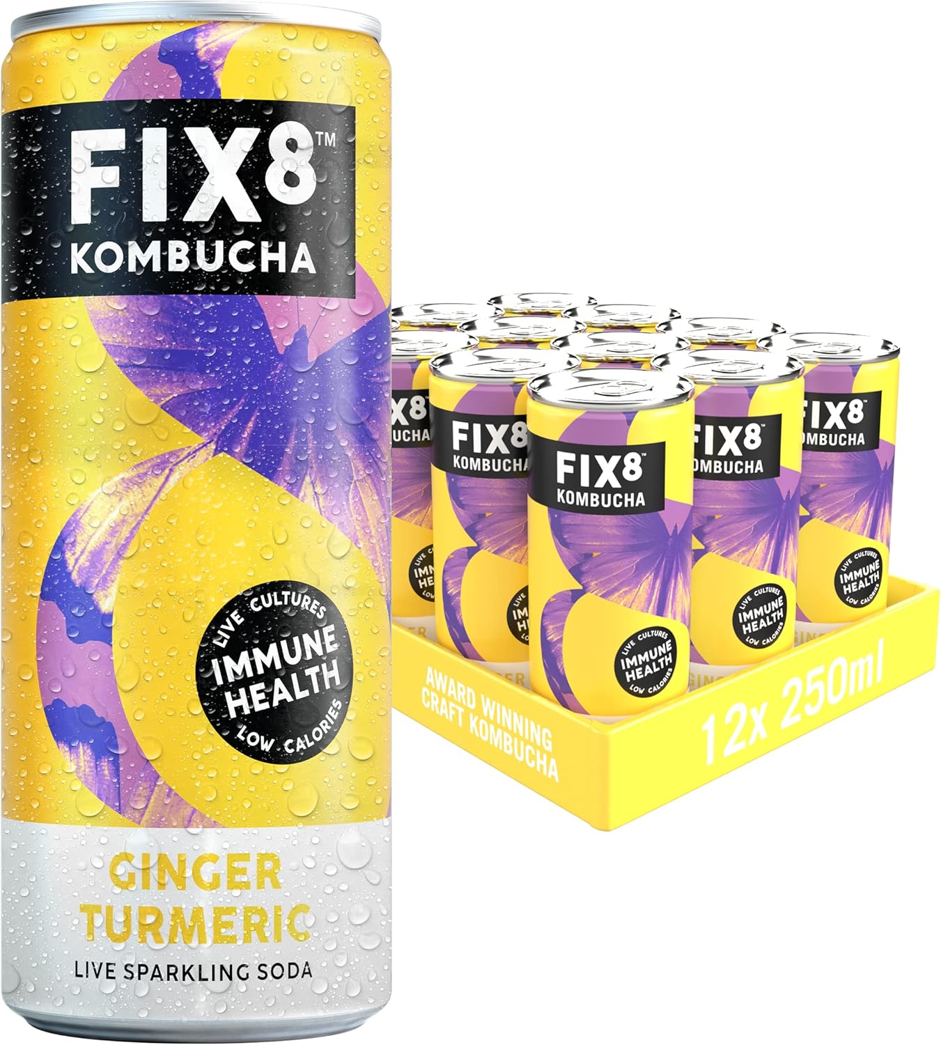 Fix8 Ginger & Turmeric Kombucha Drink - 12 x 250ml cans