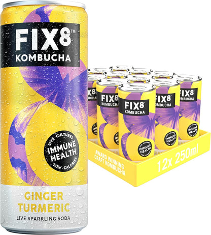 Fix8 Ginger & Turmeric Kombucha Drink - 12 x 250ml cans