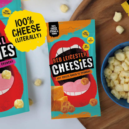 Cheesies Crunchy Snacking Cheese | Red Leicester 12 x 20g Bags