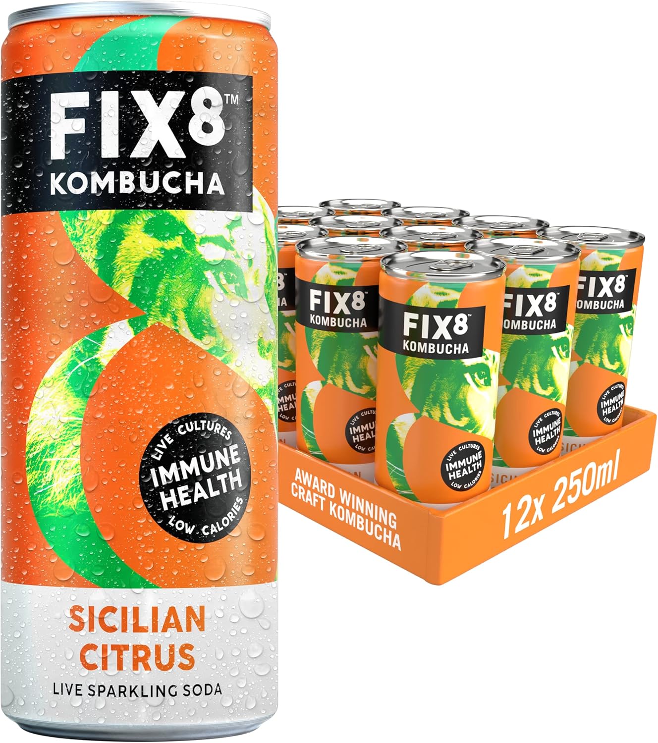 Fix8 Sicilian Citrus Kombucha Drink  - 12 x 250ml cans