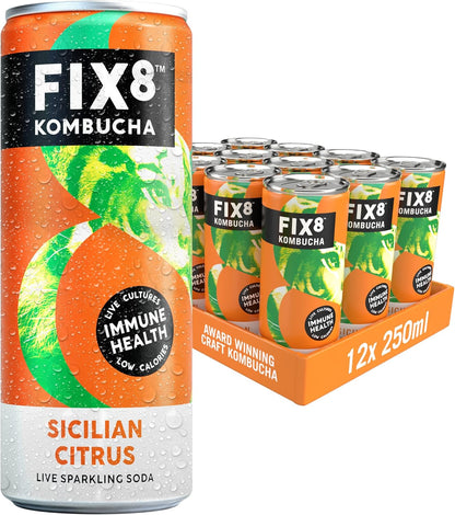 Fix8 Sicilian Citrus Kombucha Drink  - 12 x 250ml cans