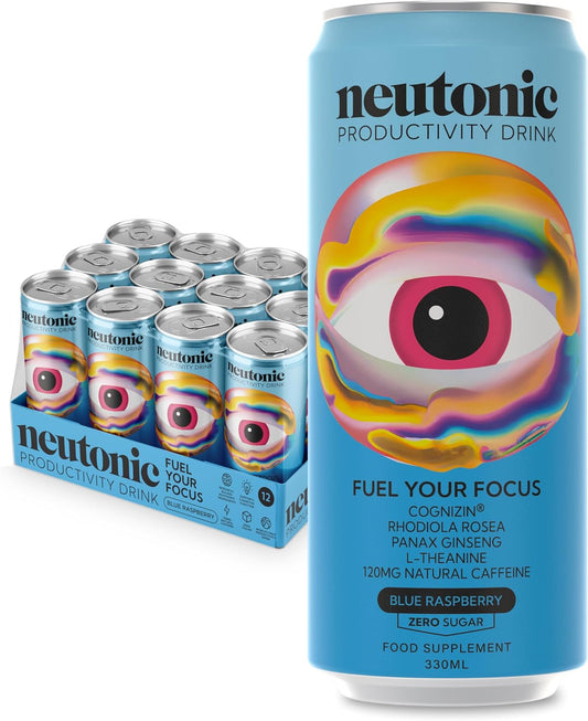 Neutonic Nootropic Productivity Energy Drink | Blue Raspberry 12 Cans