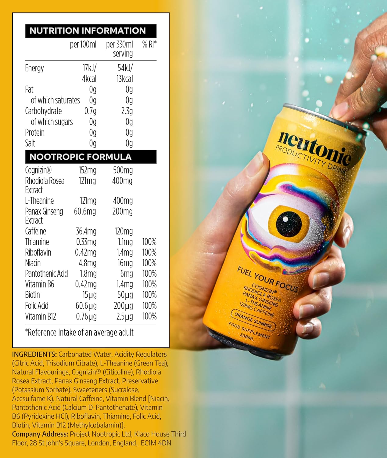 Neutonic Nootropic Productivity Energy Drink | Orange Sunrise 12 Cans