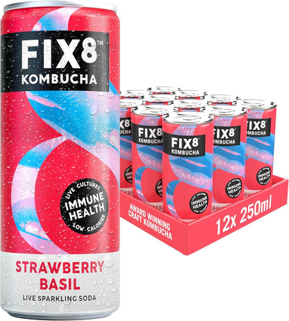 Fix8 Strawberry & Basil Kombucha Drink - 12 x 250ml cans