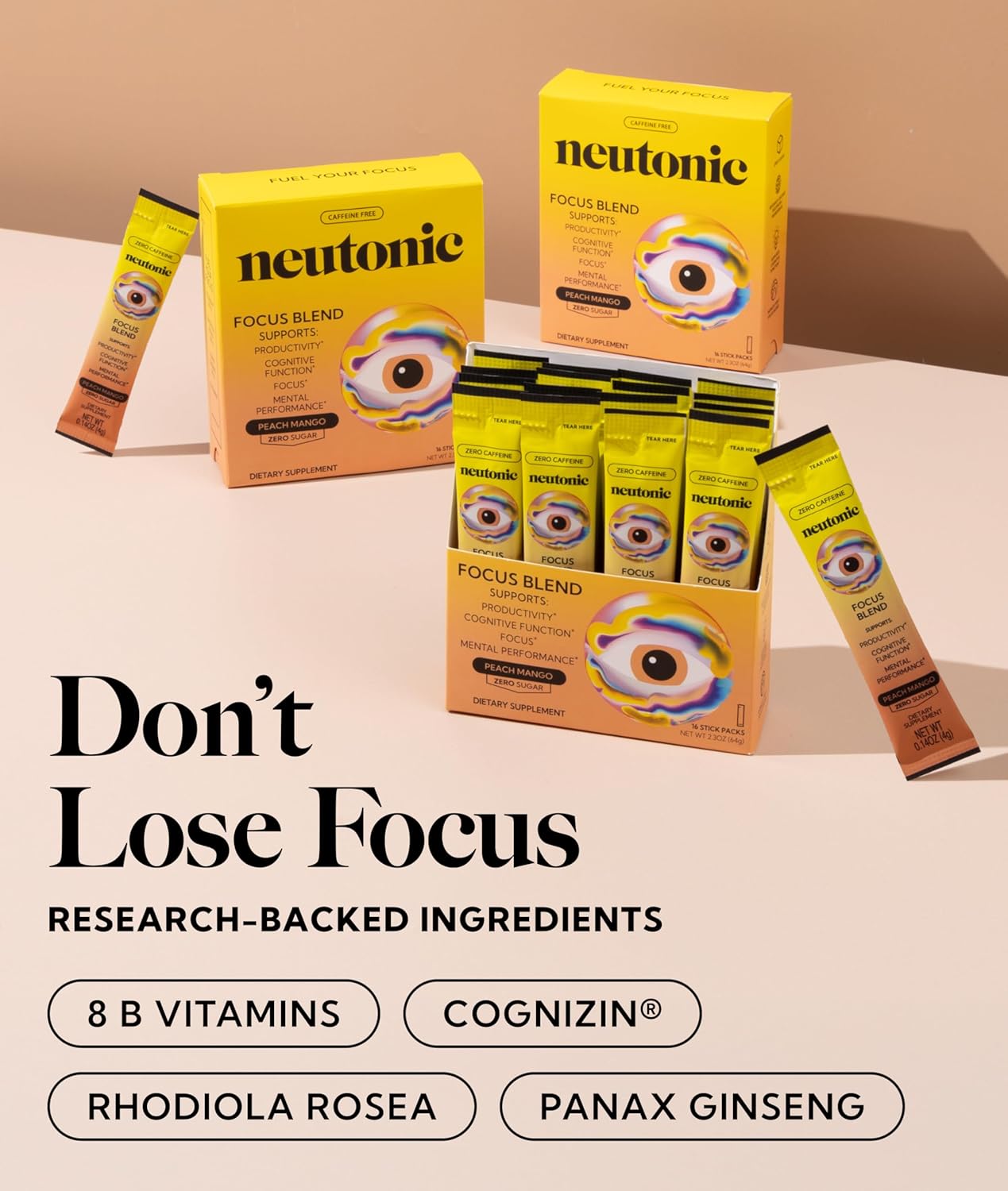 Neutonic Nootropic Focus Blend Powder | Peach Mango 16 Sticks