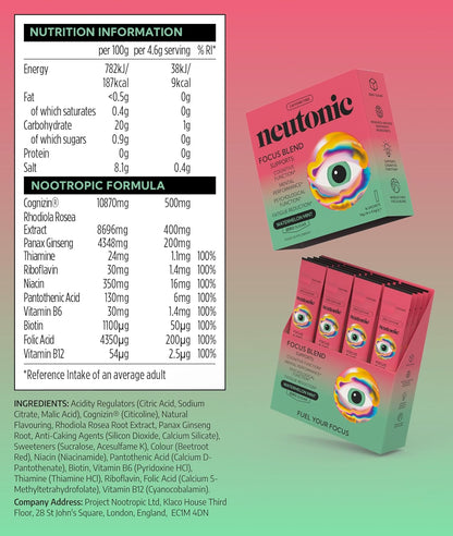 Neutonic Nootropic Focus Blend Powder | Watermelon Mint 16 Sticks