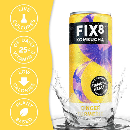 Fix8 Ginger & Turmeric Kombucha Drink - 12 x 250ml cans