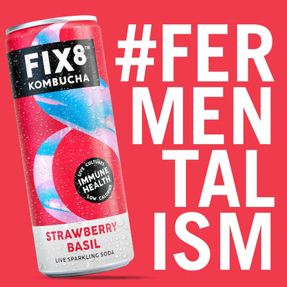 Fix8 Strawberry & Basil Kombucha Drink - 12 x 250ml cans