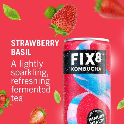Fix8 Strawberry & Basil Kombucha Drink - 12 x 250ml cans