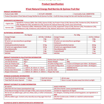 N'eat Red Berries & Quinoa Natural Energy Bars (16x45g)