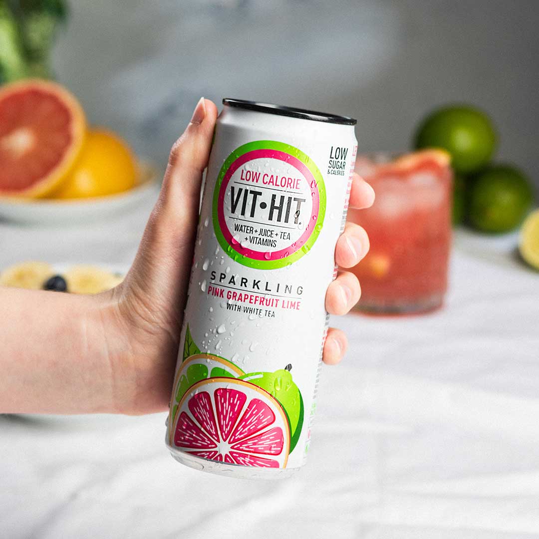 Vit Hit Pink Grapefruit & Lime Can 330ml X 12 Pack
