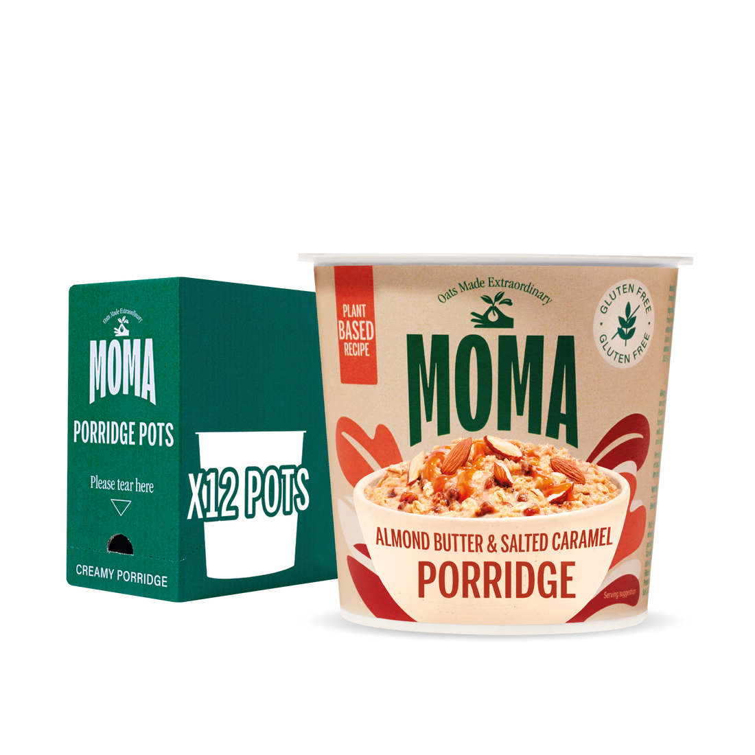 MOMA Almond Butter and Salted Caramel Instant Porridge Pots - Pack of 12 x 55g