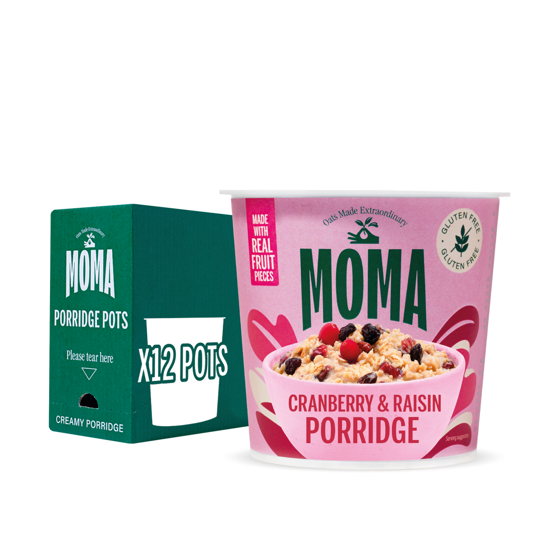 MOMA Instant Cranberry & Raisin Porridge Pots - Pack of 12 x 70g